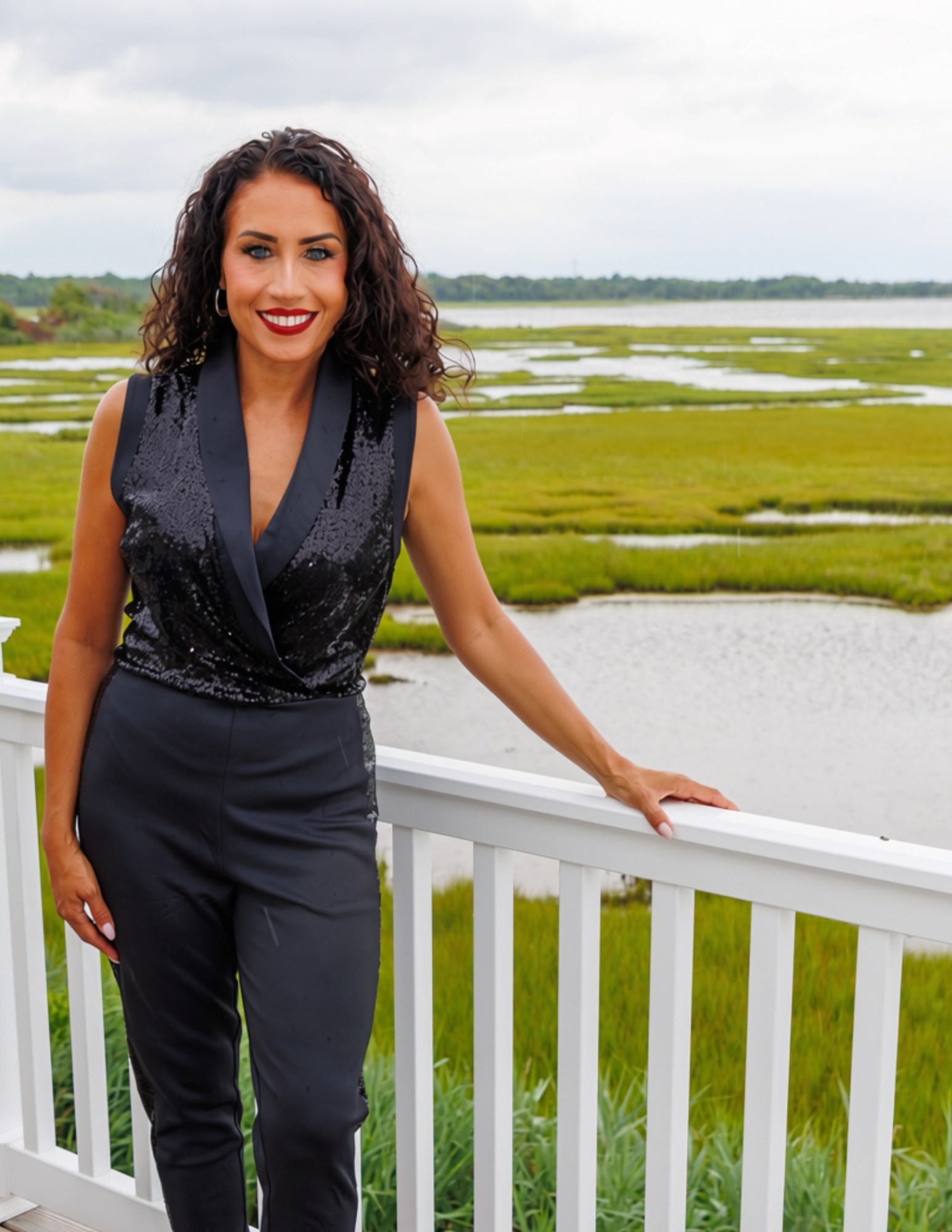 Dr. Tara Chalakani standing on a deck overlooking the marsh